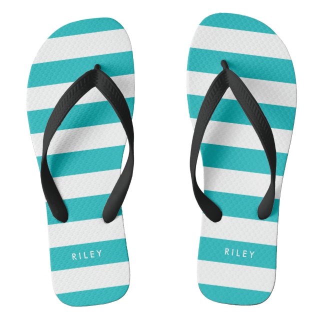 Personalised Name Editable Colour and White Stripe Flip Flops (Footbed)