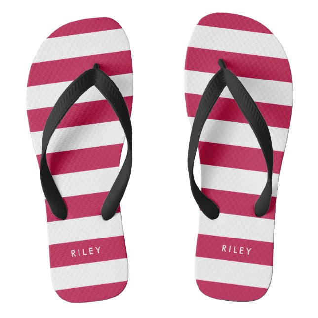 Personalised Name Editable Colour and White Stripe Flip Flops (Footbed)