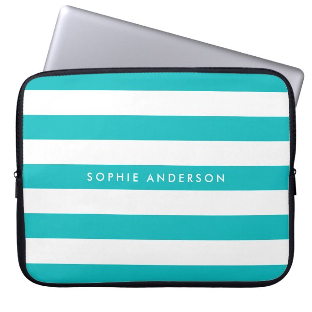 Personalised Name Editable Colour and White Stripe Laptop Sleeve (Front)