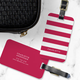 Personalised Name Editable Colour and White Stripe Luggage Tag