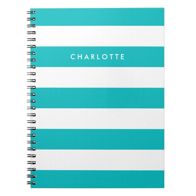 Personalised Name Editable Colour and White Stripe Notebook (Front)