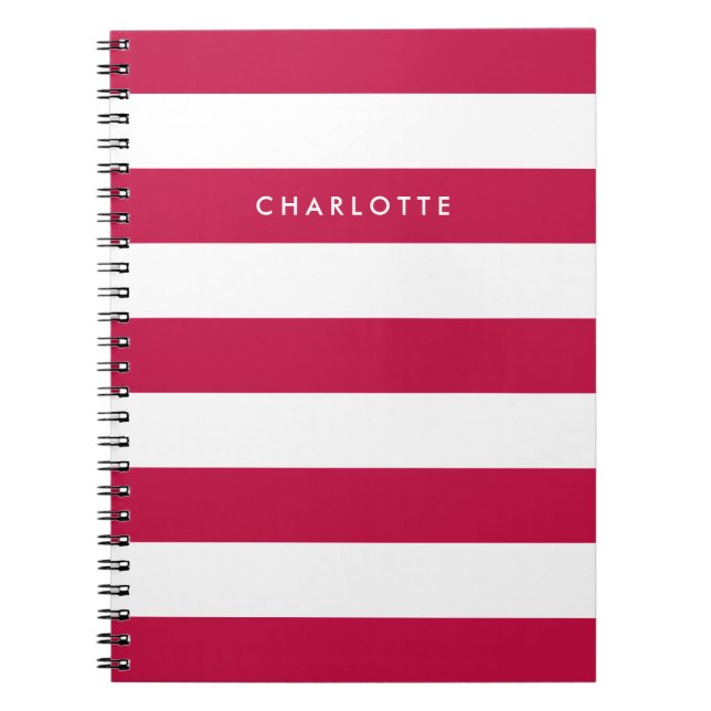 Personalised Name Editable Colour and White Stripe Notebook (Front)