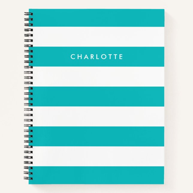 Personalised Name Editable Colour and White Stripe Notebook (Front)