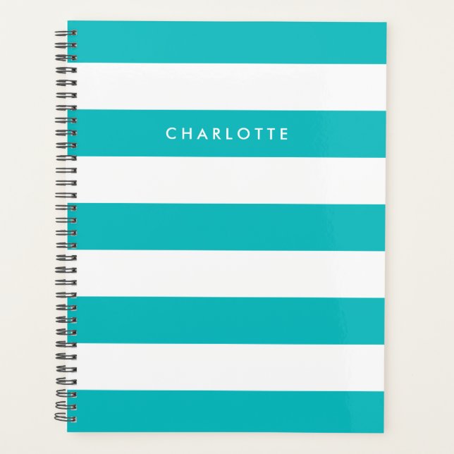 Personalised Name Editable Colour and White Stripe Planner (Front)