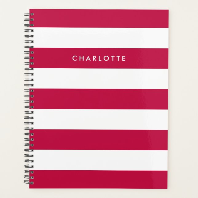 Personalised Name Editable Colour and White Stripe Planner (Front)