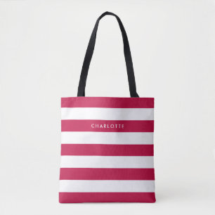 Personalised Name Editable Colour and White Stripe Tote Bag