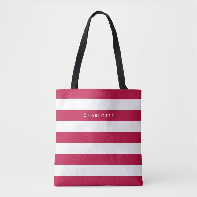 Personalised Name Editable Colour and White Stripe Tote Bag (Front)