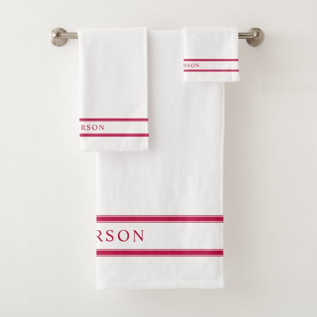 Personalised Name Editable Colour Double Stripes Bath Towel Set (Insitu)
