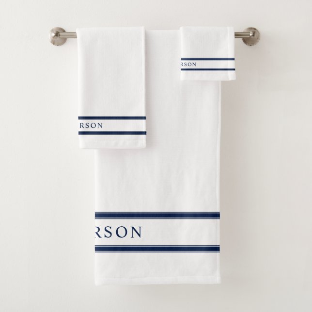 Personalised Name Editable Colour Double Stripes Bath Towel Set (Insitu)