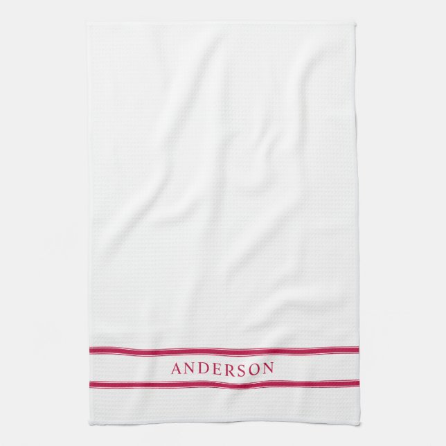 Personalised Name Editable Colour Double Stripes Tea Towel (Vertical)