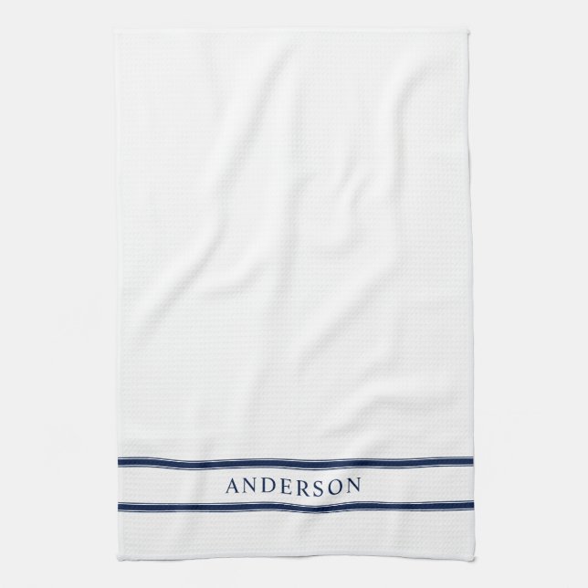 Personalised Name Editable Colour Double Stripes Tea Towel (Vertical)