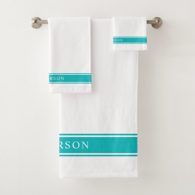 Personalised Name Editable Colour Stripes Bath Towel Set (Insitu)