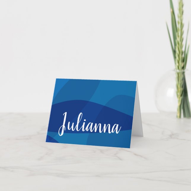 Personalised Name Elegant Abstract Unique Blue Note Card (Front)