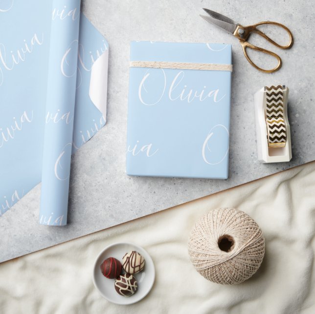 Personalised Name Elegant Blue Modern Wrapping Paper (Crafts)