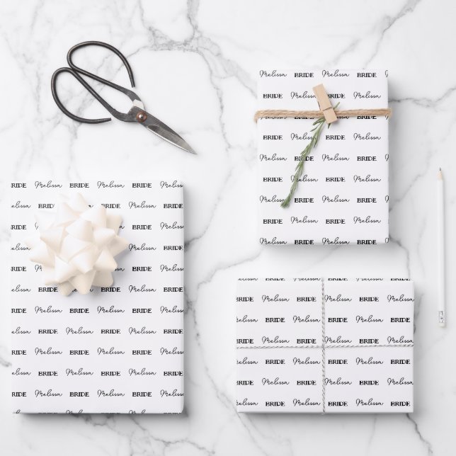 Personalised Name Elegant Bride To Be White Wrapping Paper Sheet (Front)