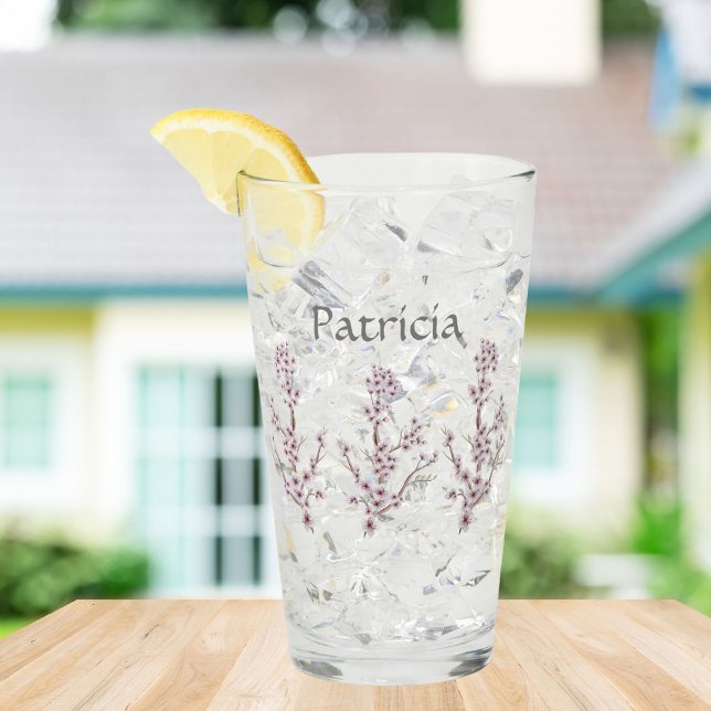 Personalised Name Elegant Cherry Blossoms Pink Glass (Creator Uploaded)