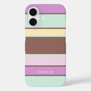 Personalised Name Elegant Modern Pastel Stripes iPhone 16 Case