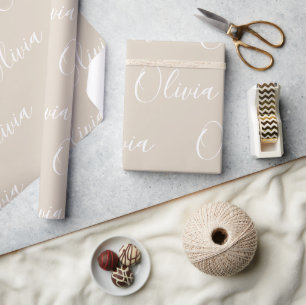 Personalised Name Elegant Neutral Beige Modern Wrapping Paper