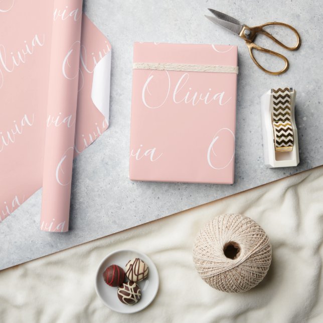 Personalised Name Elegant Peach Modern Wrapping Paper (Crafts)