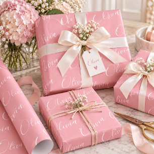 Personalised Name Elegant Pink Modern Wrapping Paper