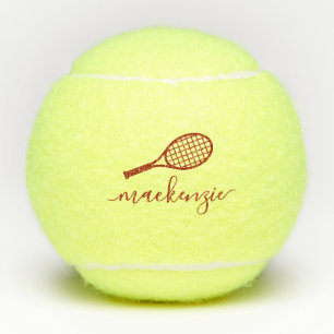 Personalised Name Elegant Script Burgundy Tennis Balls