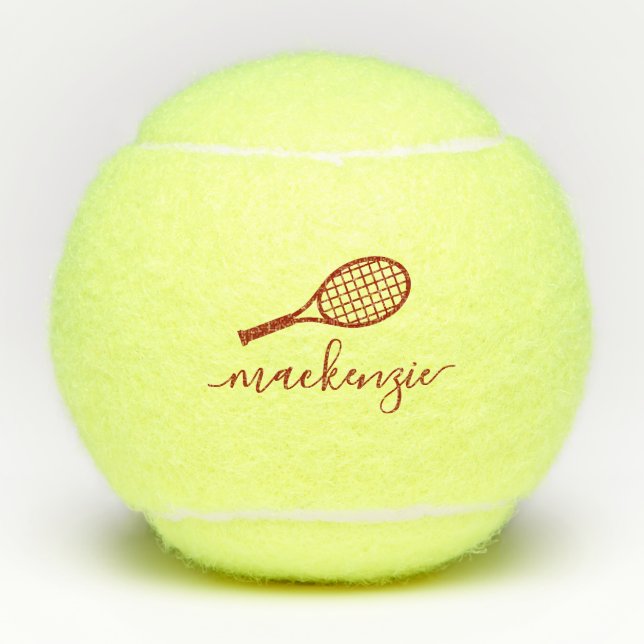 Personalised Name Elegant Script Burgundy Tennis Balls (Front)