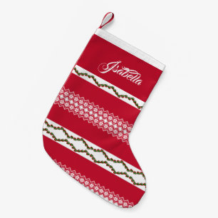 Personalised Name Elegant Snowflakes Pattern Red Small Christmas Stocking