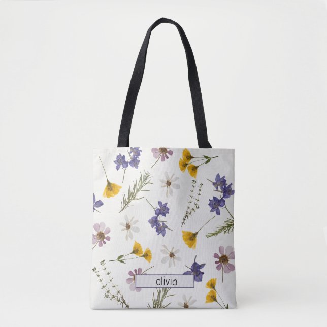 Personalised Name Elegant Wildflower Floral bag  (Front)