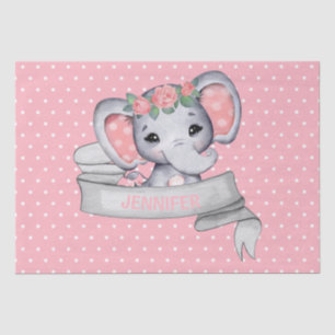 Personalised Name Elephant Baby Girl Pink & Grey Tissue Paper