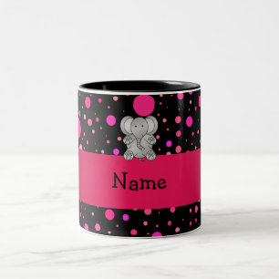 Personalised name elephant pink polka dots Two-Tone coffee mug