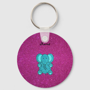 Personalised name elephant turquoise glitter key ring
