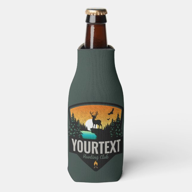 Personalised NAME Elk Hunting Wilderness Sunset Bottle Cooler (Bottle Front)