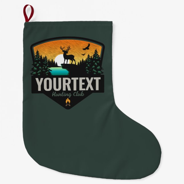 Personalised NAME Elk Hunting Wilderness Sunset  Large Christmas Stocking (Front)