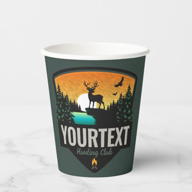 Personalised NAME Elk Hunting Wilderness Sunset Paper Cups (Front)