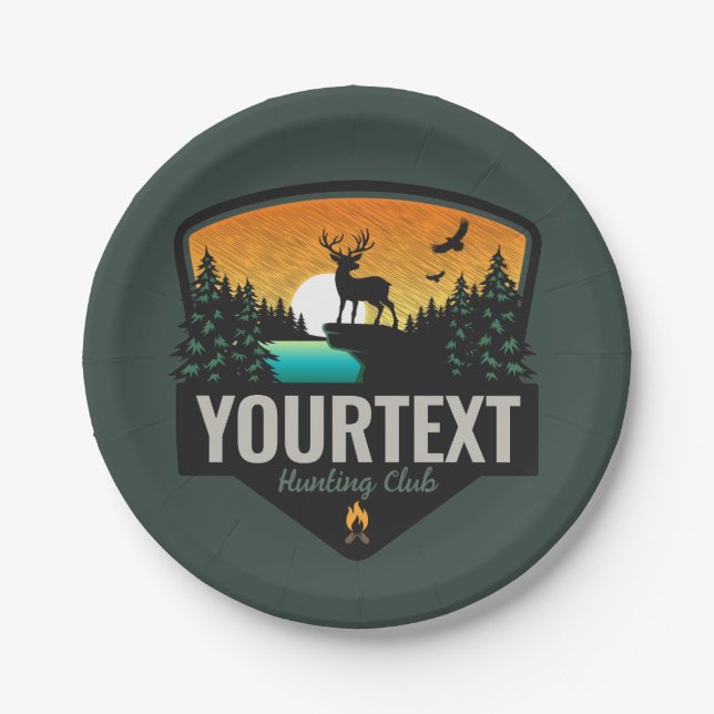 Personalised NAME Elk Hunting Wilderness Sunset Paper Plate (Front)