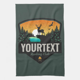 Personalised NAME Elk Hunting Wilderness Sunset Tea Towel