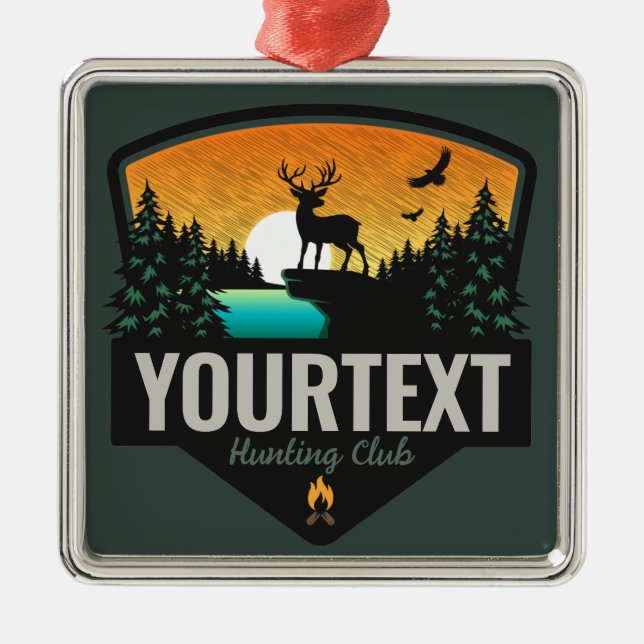 Personalised NAME Elk Hunting Wilderness Sunset Th Metal Tree Decoration (Front)