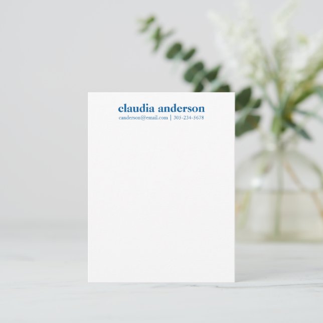 Personalised Name Email Phone Office School Blue Card (Standing Front)