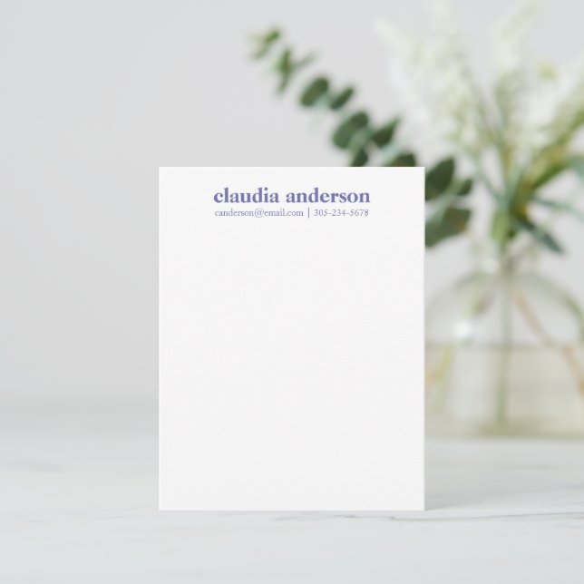 Personalised Name Email Phone Office School Purple Card (Standing Front)