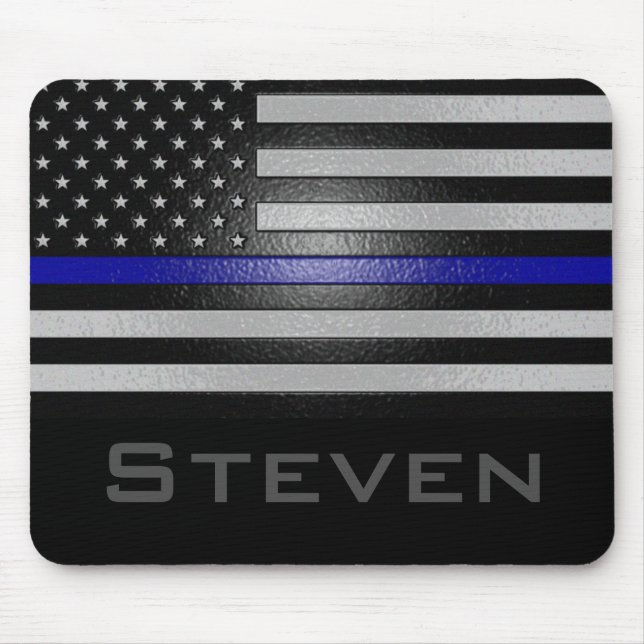 Personalised Name Embossed Thin Blue Line Flag Mouse Mat (Front)