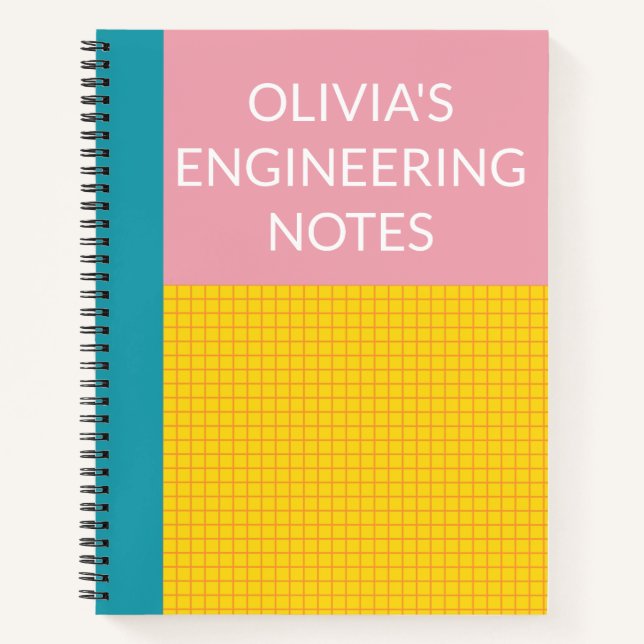 Personalised Name Engineering Graph Paper Pink Notebook (Front)