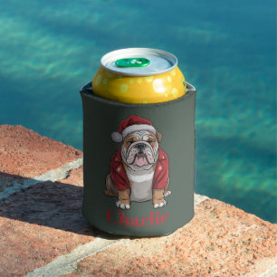 Personalised Name English Bulldog Dog Christmas Can Cooler