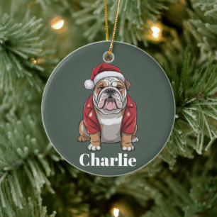 Personalised Name English Bulldog Dog Christmas Ceramic Tree Decoration