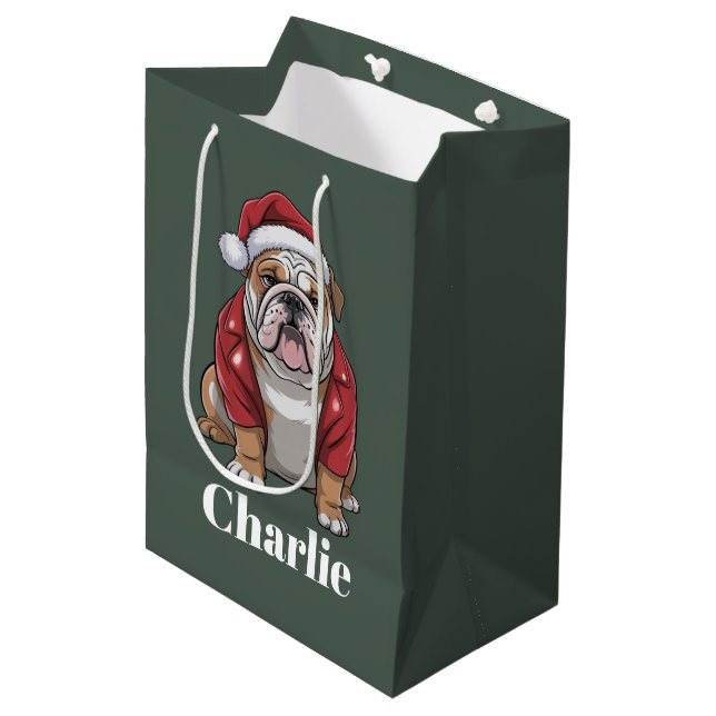 Personalised Name English Bulldog Dog Christmas  Medium Gift Bag (Front Angled)