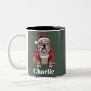 Personalised Name English Bulldog Dog Christmas Two-Tone Coffee Mug