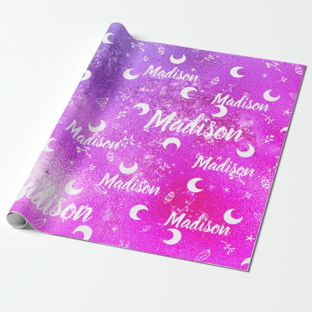 Personalised Name Fairy Chic Vibrant Fuchsia Pink Wrapping Paper (Unrolled)