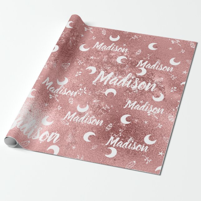 Personalised Name Fairy Pink Rose Gold Girl Wrapping Paper (Unrolled)