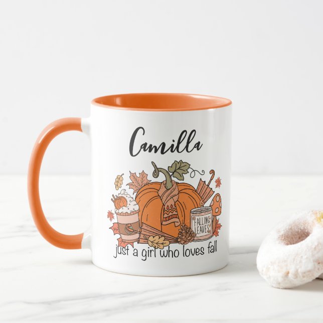 Personalised Name Fall Mug, Fall Vibes Mug, Retro Mug (With Donut)