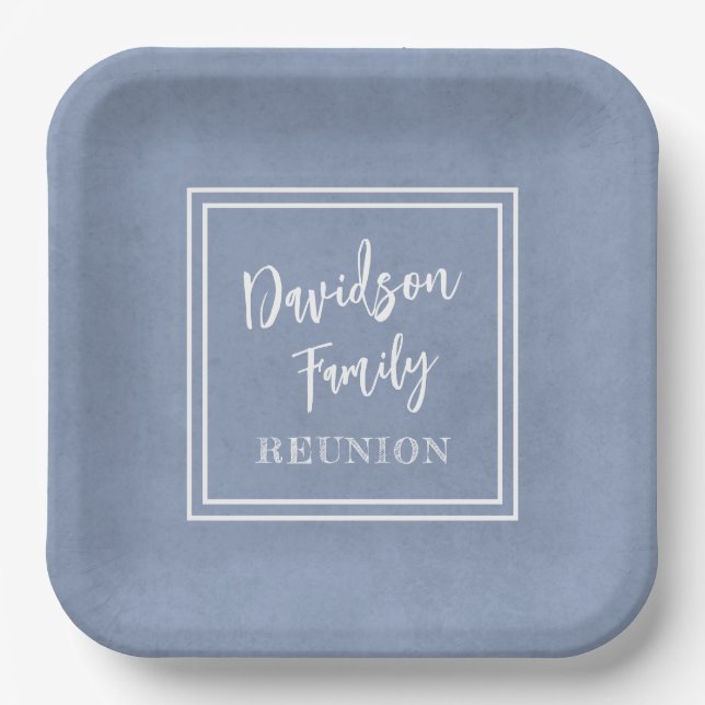 Personalised Name Family Event Dusty Blue Paper Paper Plate (Front)