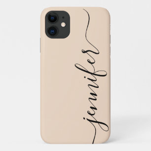 Personalised Name, Fancy Script, Linen/Black iPhone 11 Case